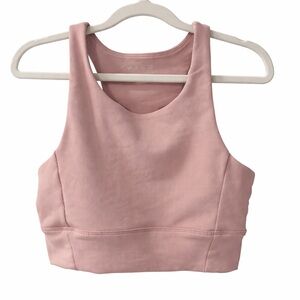 WILO Ribbed Sports Bra Size L Mauve Blush Pink Racerback Cutout Activewear